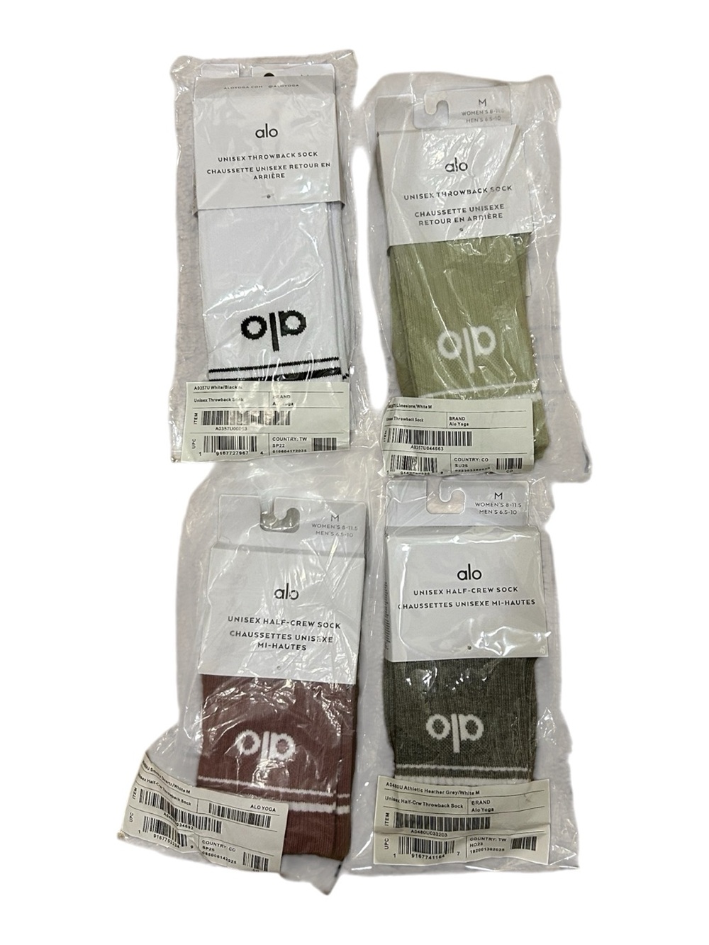 NWT Alo Yoga Sock Capsule Bundle - 4 Pairs (White, Matcha, Mauve, Grey) M